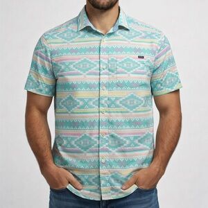 Chubbies Button Down Shirt En Fuego Size M Aztec Vibrant Short Sleeve